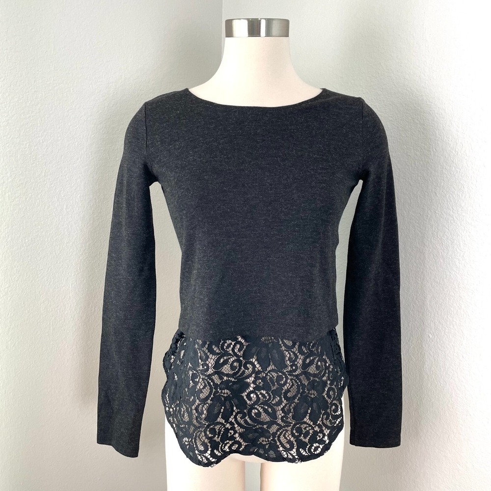Theory Womens XS Charcoal Wool Blend Knit Layered Top Long Sleeve Shirt Zip Back